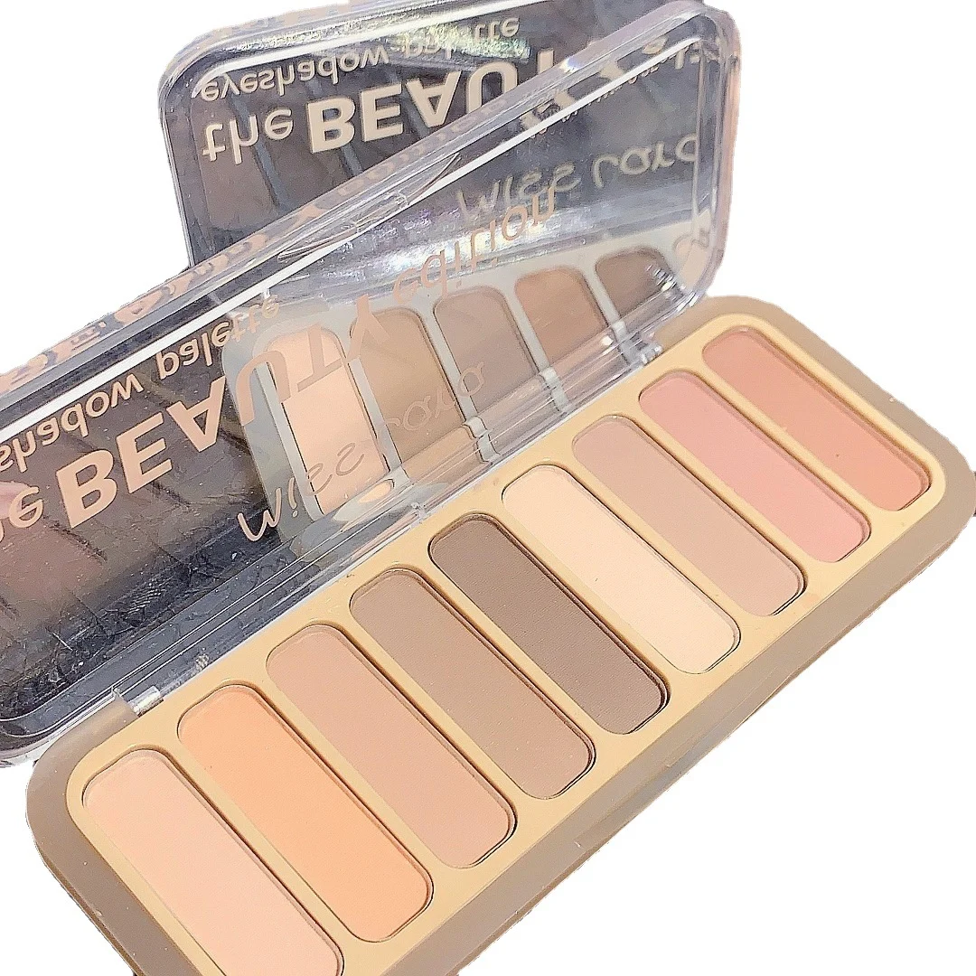 end-makeup-bag-clutter-miss-lara-all-in-one-face-eye-matte-palette-mis-rnvvwv3w-desc-4 Miss Lara all-in-one face palette open showing 9 matte earth tone eyeshadow blush and contour pans