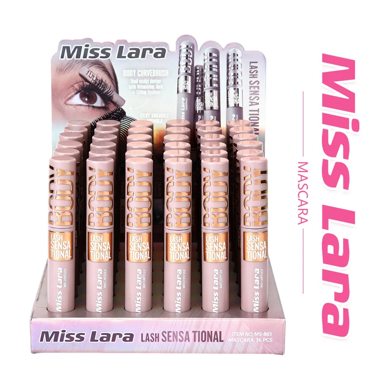 Woman with smudge-free natural lashes using lightweight miss lara volumizing mascara