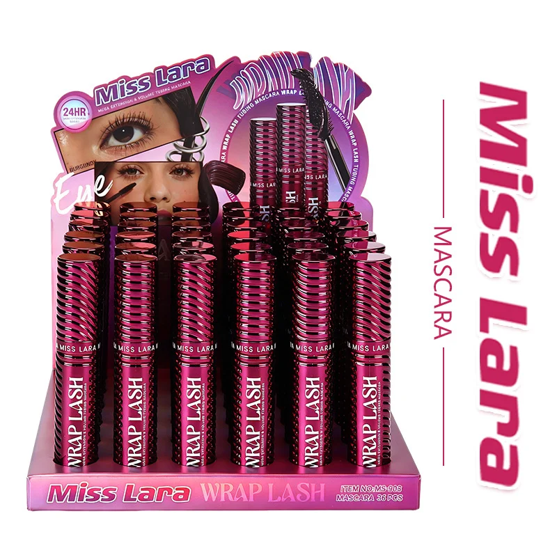 Miss Lara smudge-proof tubing mascara demonstrating lengthening and volumizing effect on natural lashes