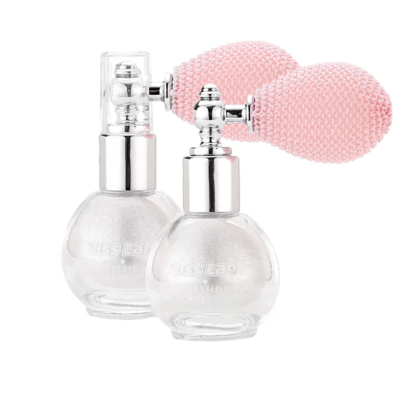 no-brush-shimmer-mist-fix-flat-makeup-caking-with-1-press-glitter-airbag-mis-y35qh2j5-1 No-brush body highlighter mist applying fine glitter shimmer to collarbone for camera-ready glow