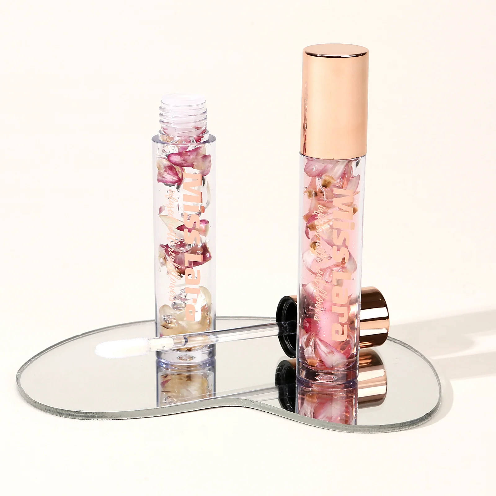 Miss Lara dried flower lip oil, transparent glass finish for chapped and dry lips, non-sticky everyday hydration