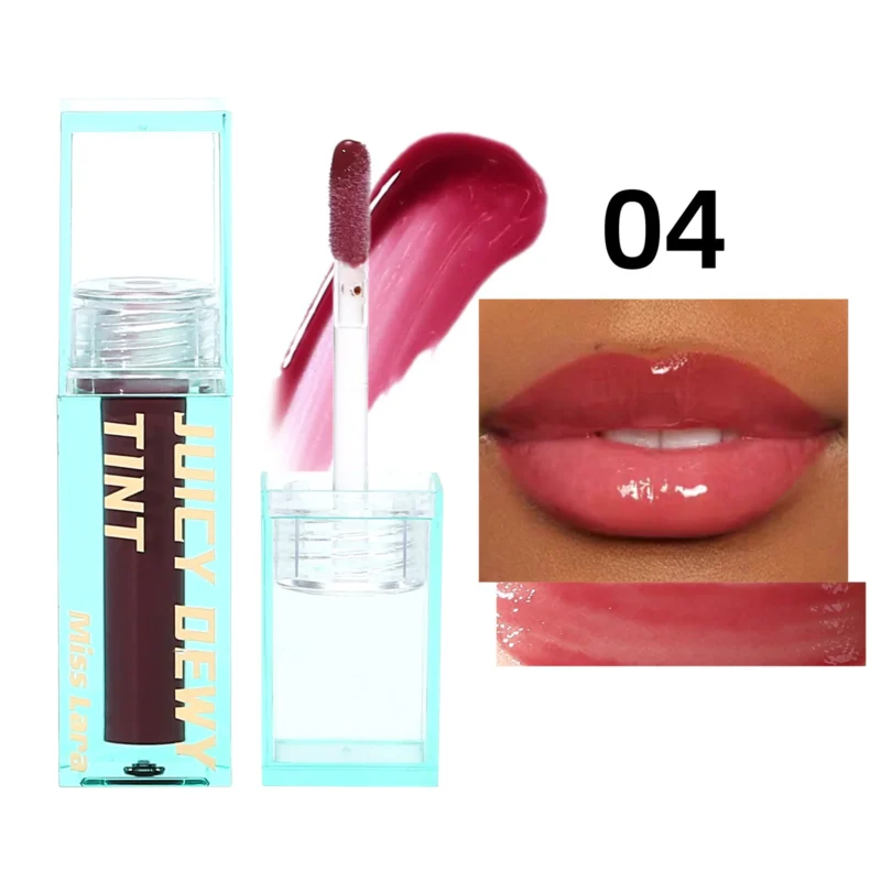 stop-re-applying-12-hour-hydrating-lip-tint-that-ends-flaking-smudging-mis-rdqu2x7j-desc-8 Woman smiling with plump hydrated lips wearing Miss Lara Mirror Gloss Lip Tint, showing smudge-proof color and mirror shine effect